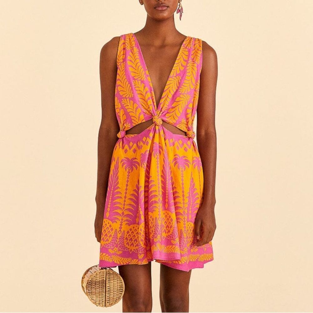 Farm Rio Orange Pineapple Love Mini Dress Women’s Large